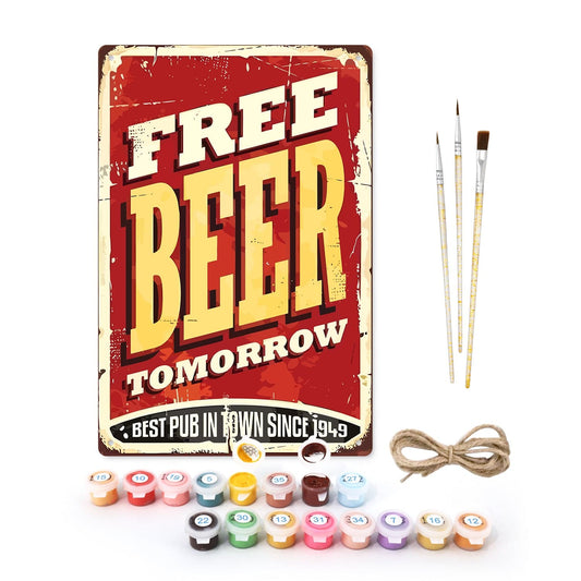 ColourMost™ Metal Bar/Posters Art Paint By Numbers- Free Beer Tomorrow #14 (20x30cm /7.8"x11.8"）