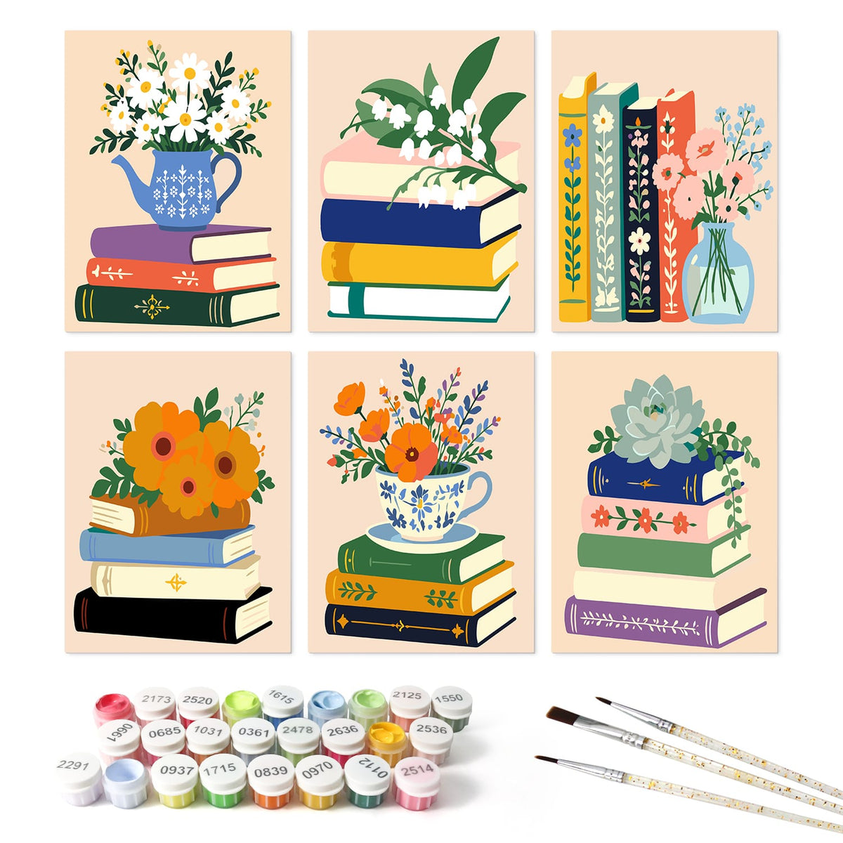 Mini Paint by Numbers Kit – Bloom & Books | 6 Canvas Panels