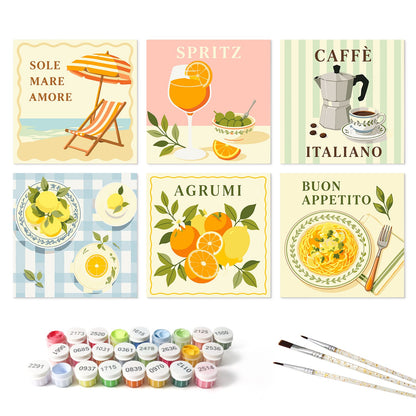 Mini Paint by Numbers Kit - La Dolce Vita ｜6 Canvas Panels
