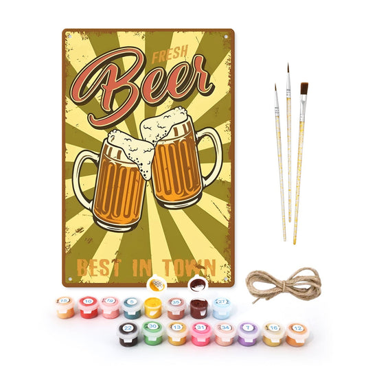 ColourMost™ Metal Bar/Posters Art Paint By Numbers- Cheers to Fresh Beer #10 (20x30cm /7.8"x11.8"）