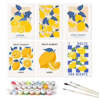 Mini Paint by Numbers Kit - Lemon Dolce ｜6 Canvas Panels