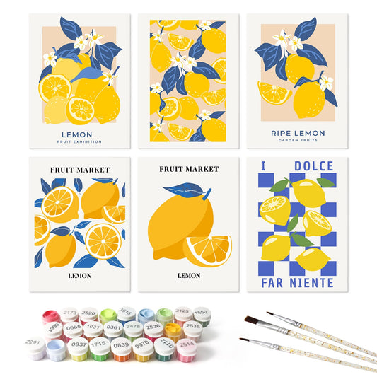 Mini Paint by Numbers Kit - Lemon Dolce ｜6 Canvas Panels