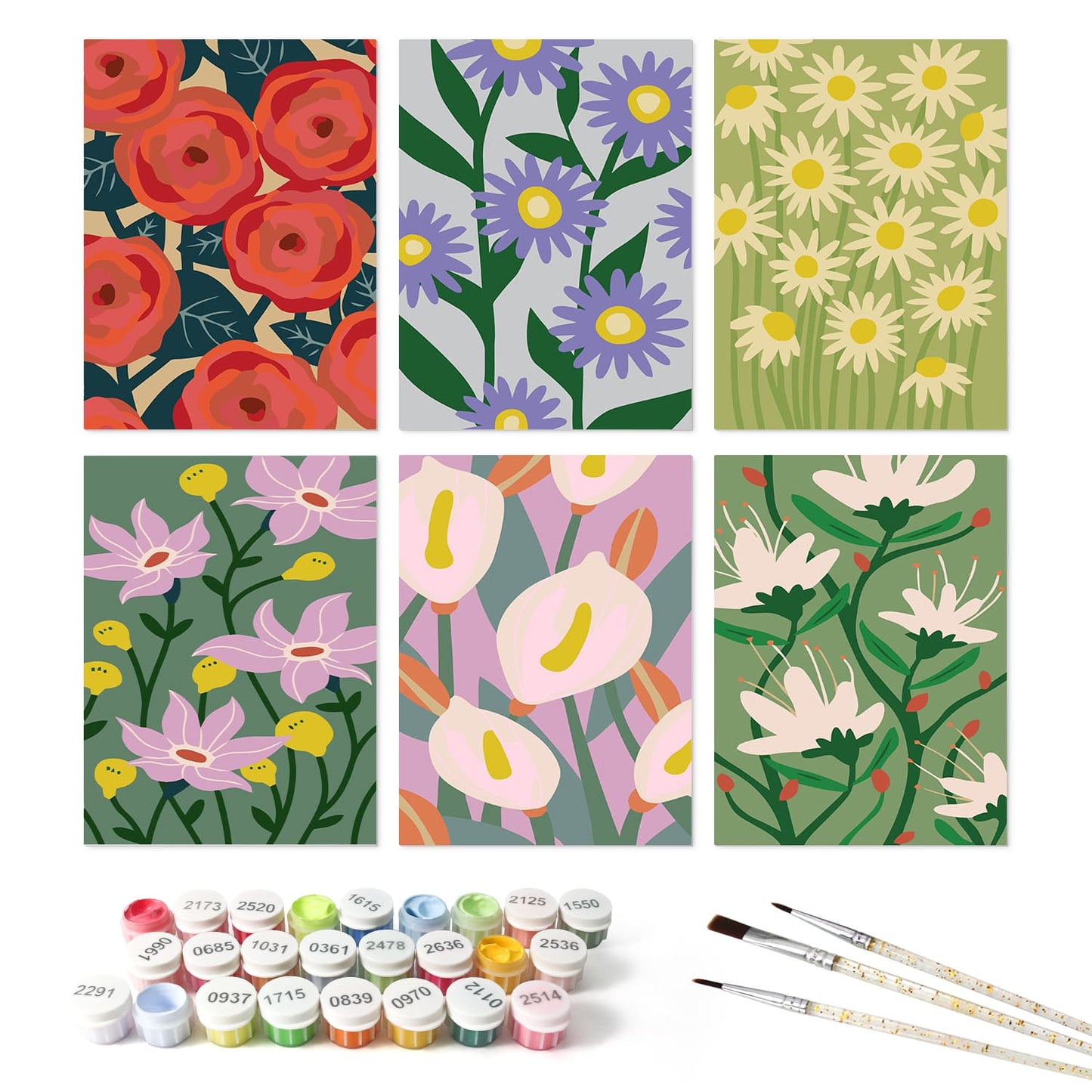 Mini Paint by Numbers Kit - Blooming Patterns ｜6 Canvas Panels