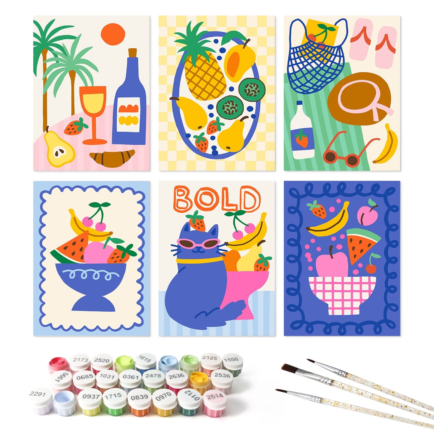 Mini Paint by Numbers Kit - Fruit & Fun ｜6 Canvas Panels
