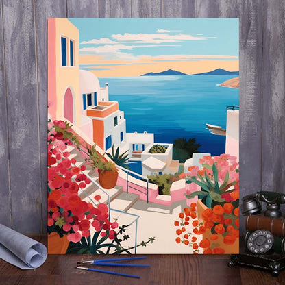 "Santorini, Greece" Series by ColourMost™ #02 - 'Seraphic' | Original Paint by Numbers (16"x20" / 40x50cm) | Also ship to UK, CA, AU, and NZ