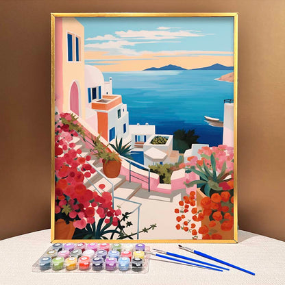 "Santorini, Greece" Series by ColourMost™ #02 - 'Seraphic' | Original Paint by Numbers (16"x20" / 40x50cm) | Also ship to UK, CA, AU, and NZ