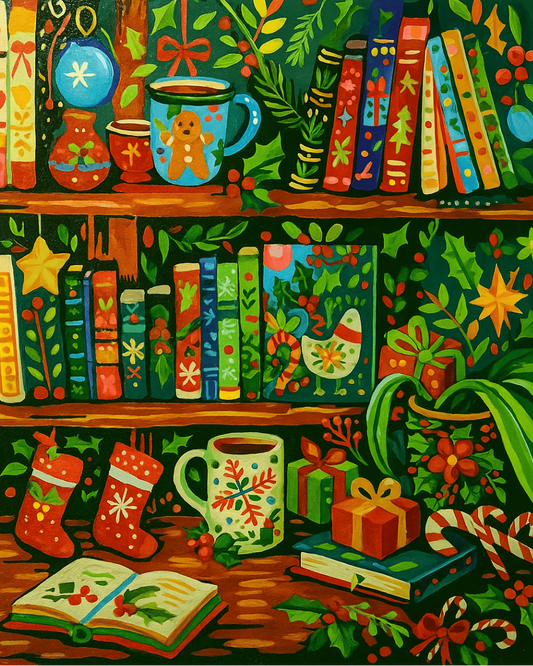 "Christmas Bookshelf" by ColourMost™ | Original Paint by Numbers
