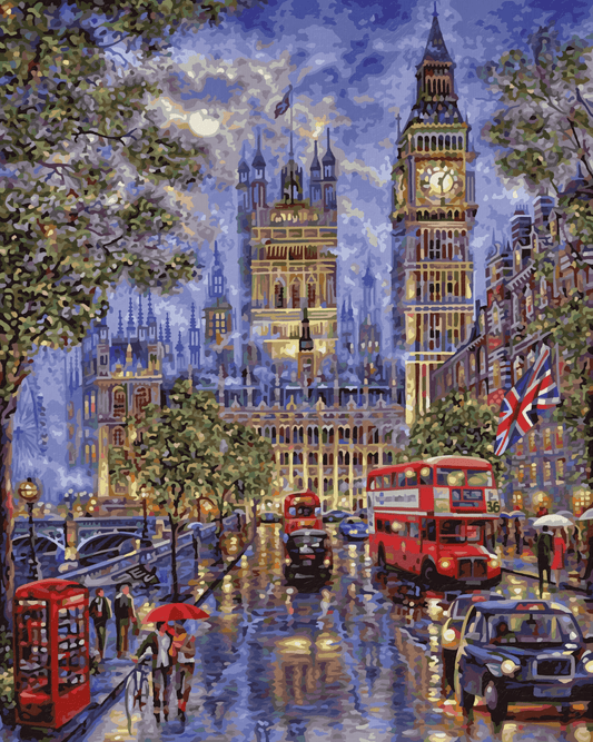 ColourMost™ DIY Painting By Numbers - 'Moon Over London' (16"x20")