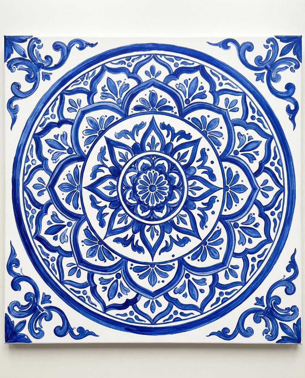 "Serenity Mandalas" Series - Azure Porcelain | Original Paint by Numbers (40×40cm)