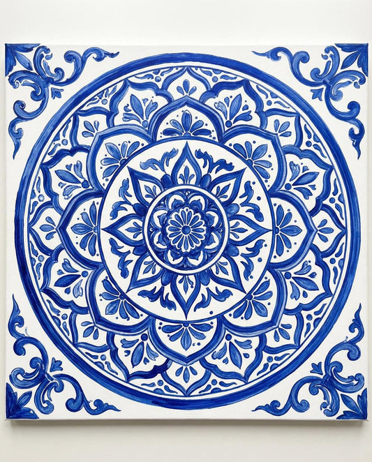 "Serenity Mandalas" Series - Azure Porcelain | Original Paint by Numbers (40×40cm)