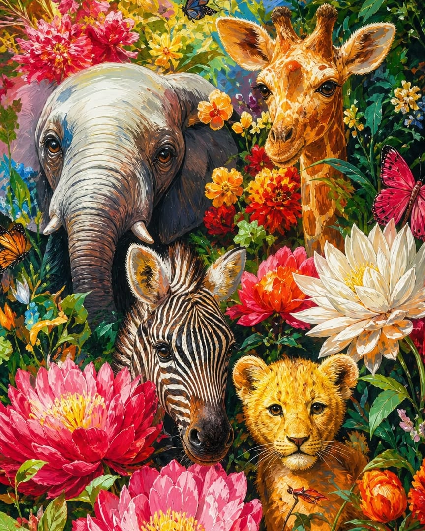 Zebra & Her Friends ｜ DIY Paint by Numbers (16"x20" / 40x50cm)