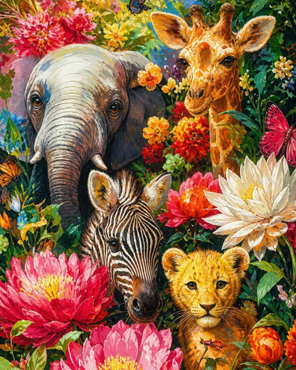 Zebra & Her Friends ｜ DIY Paint by Numbers (16"x20" / 40x50cm)