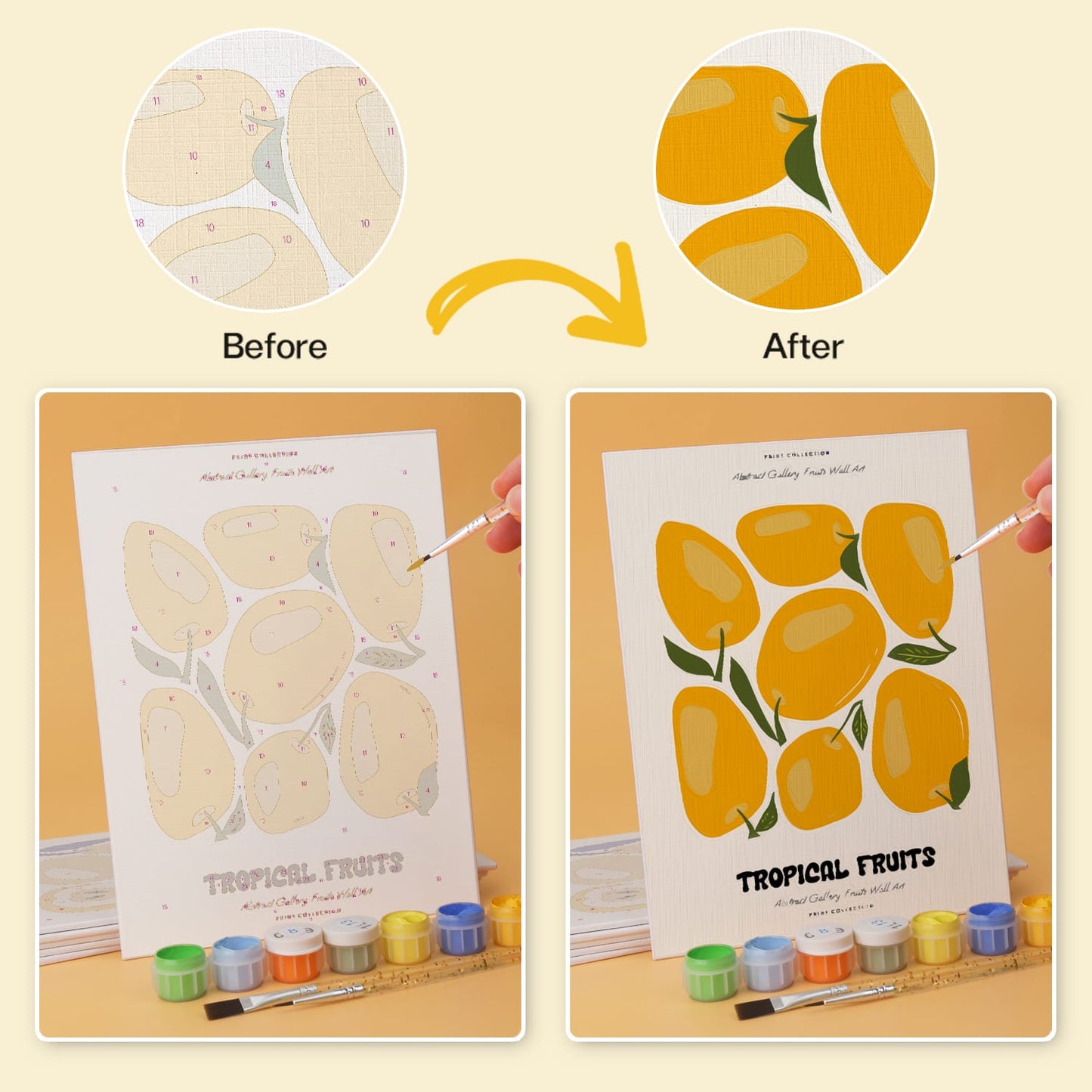 Mini Paint by Numbers Kit – Fruity Vibes | 6 Canvas Panels