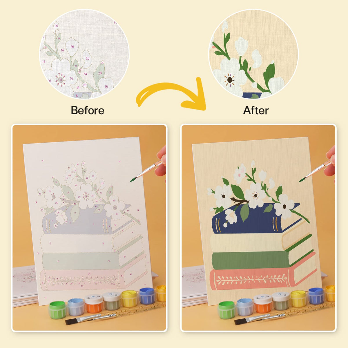 Mini Paint by Numbers Kit - Quiet Blooms ｜6 Canvas Panels
