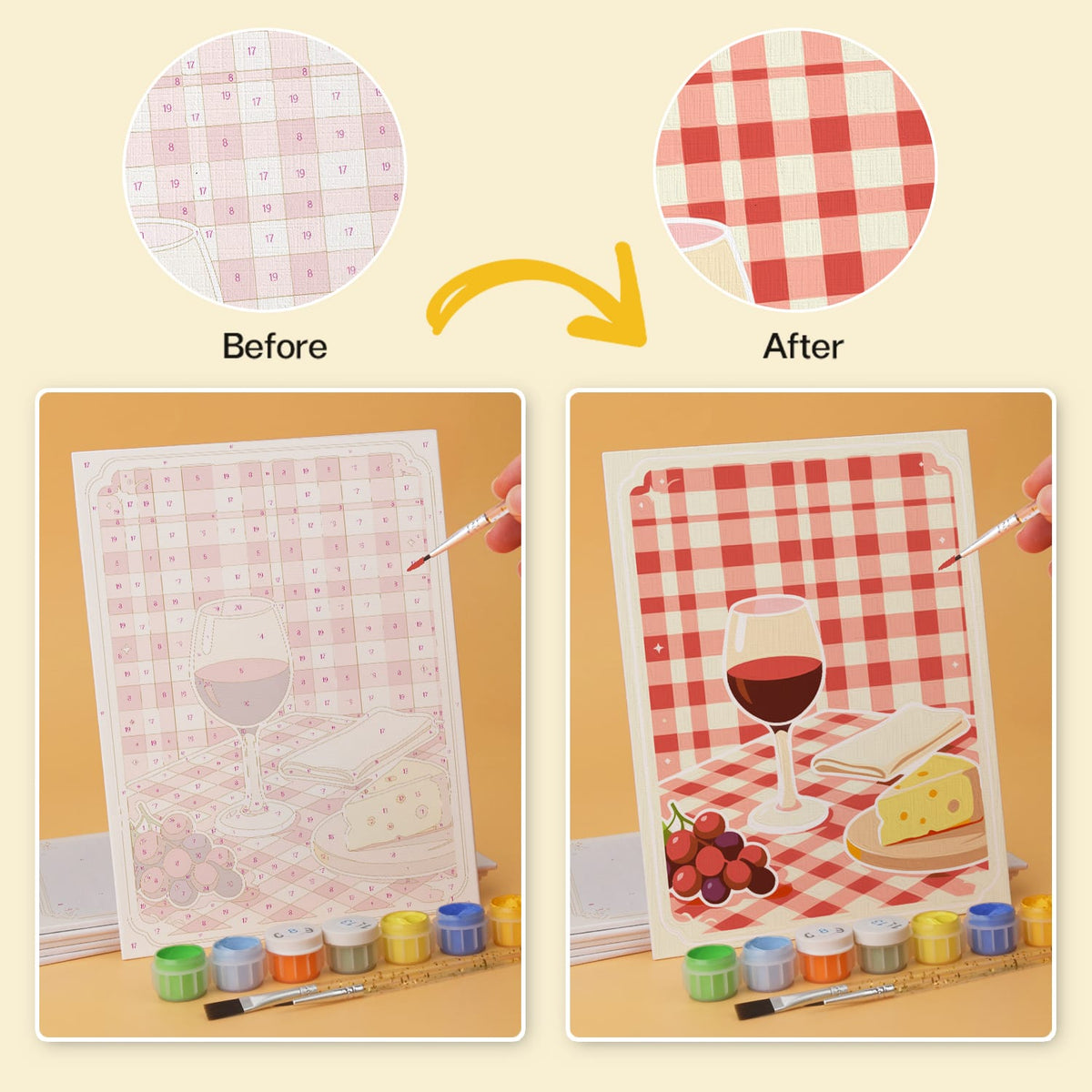 Mini Paint by Numbers Kit - Sip & Chill ｜6 Canvas Panels