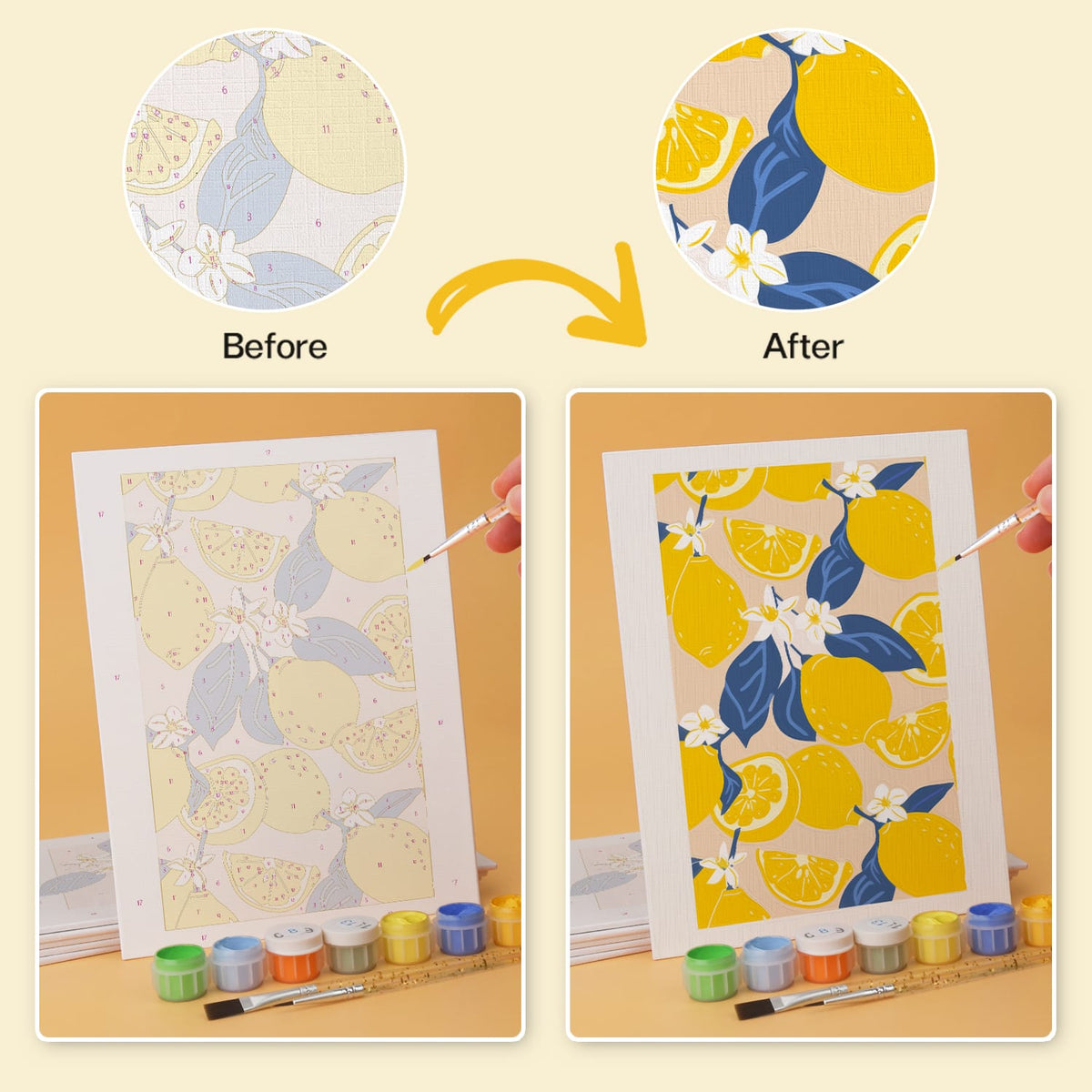Mini Paint by Numbers Kit - Lemon Dolce ｜6 Canvas Panels