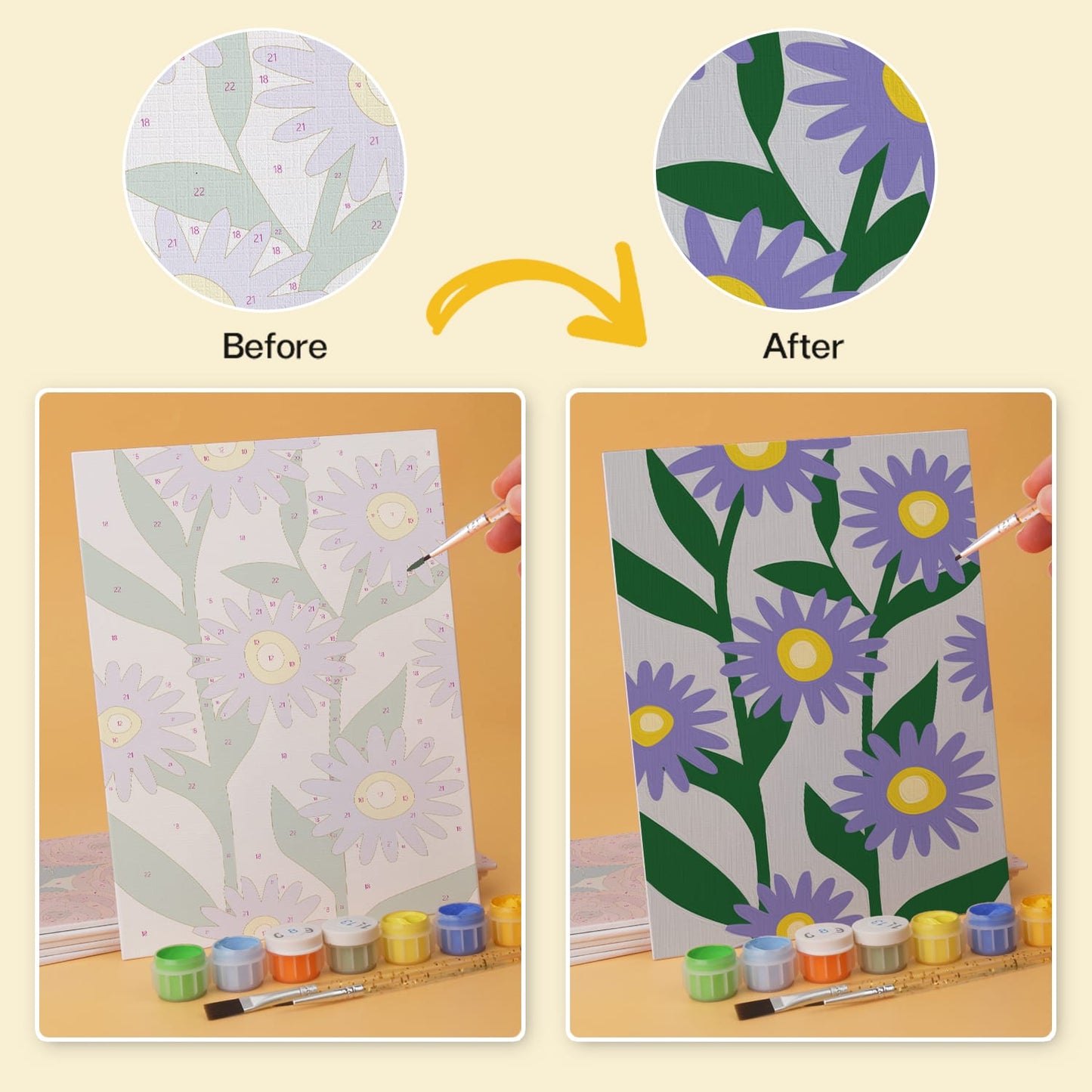 Mini Paint by Numbers Kit - Blooming Patterns ｜6 Canvas Panels