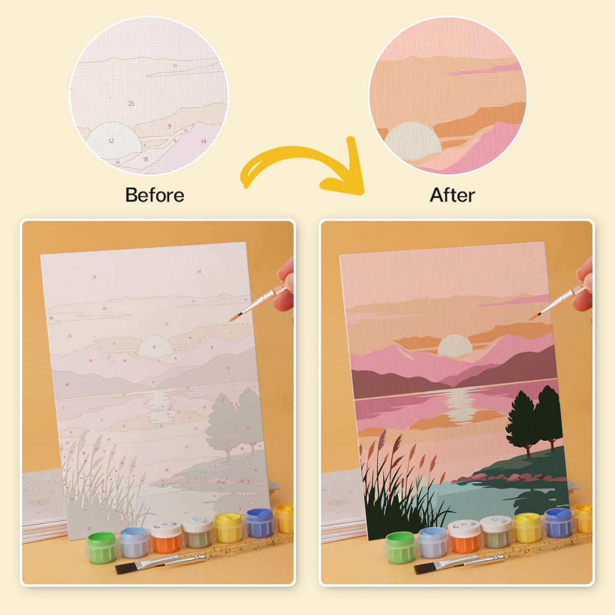 Mini Paint by Numbers Kit - Wander & Wonder ｜6 Canvas Panels