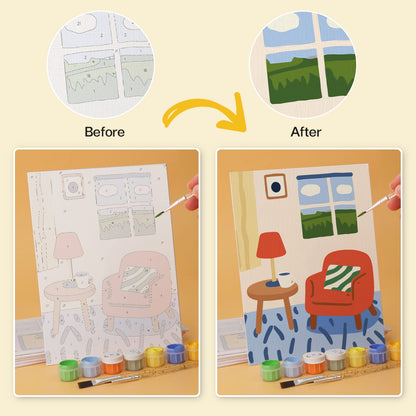 Mini Paint by Numbers Kit - Cozy Corners ｜6 Canvas Panels