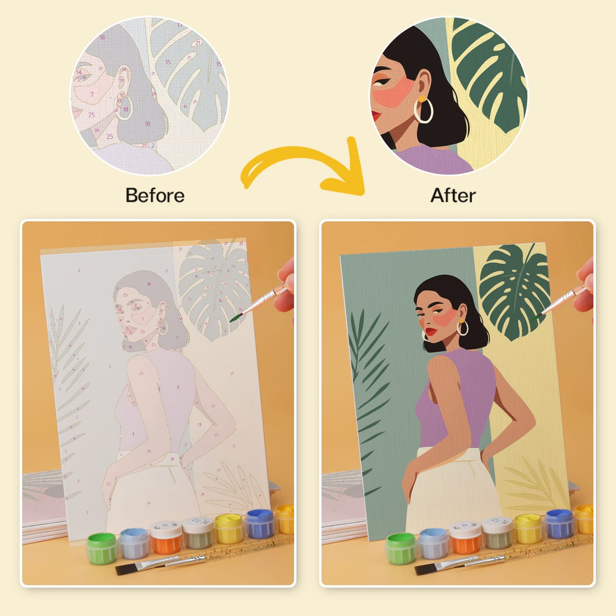 Mini Paint by Numbers Kit – Tropical Muse | 6 Canvas Panels