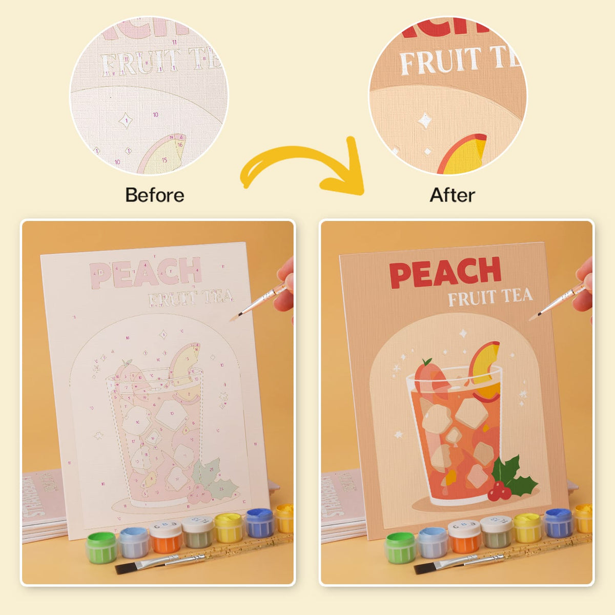 Mini Paint by Numbers Kit - Fruity Sips ｜6 Canvas Panels