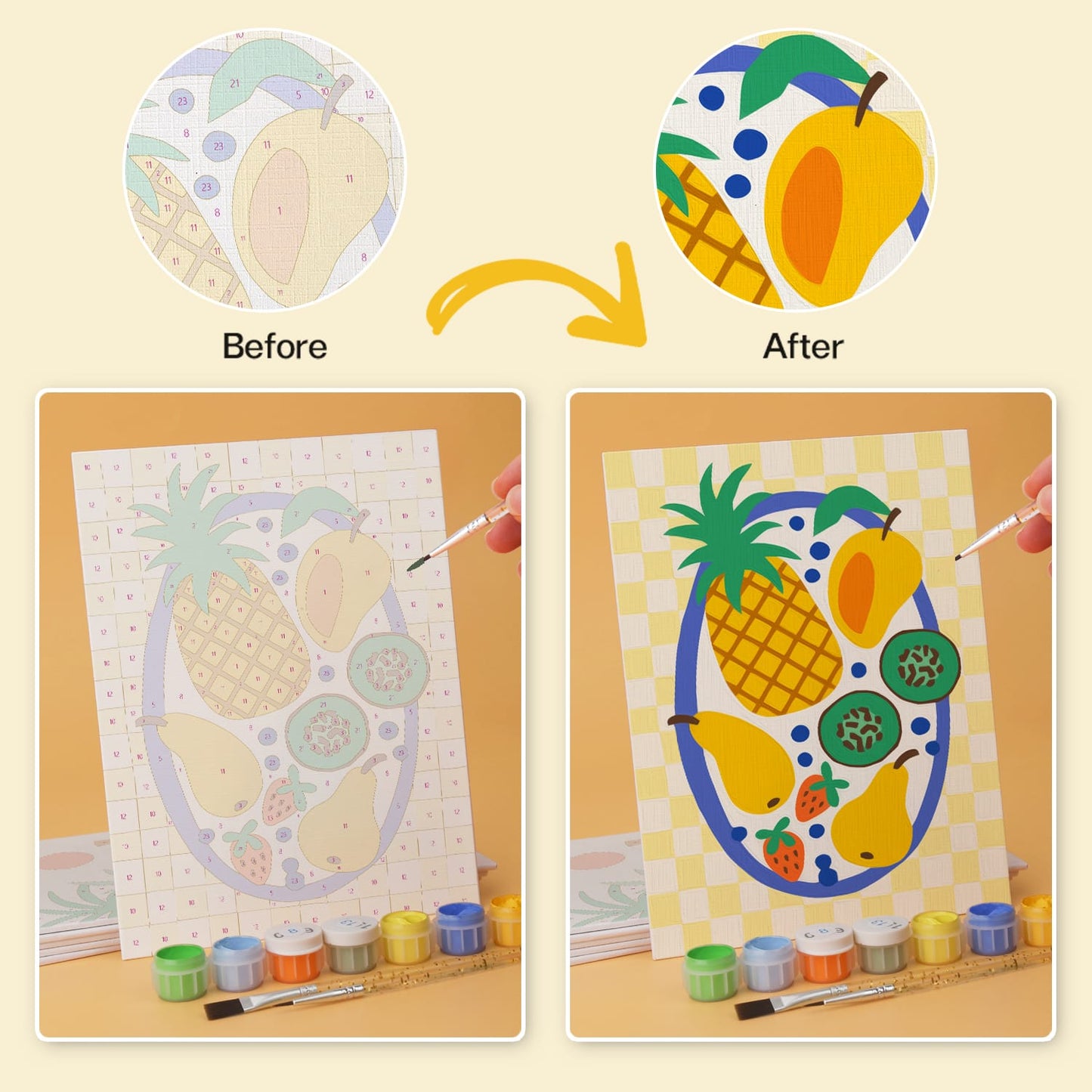 Mini Paint by Numbers Kit - Fruit & Fun ｜6 Canvas Panels