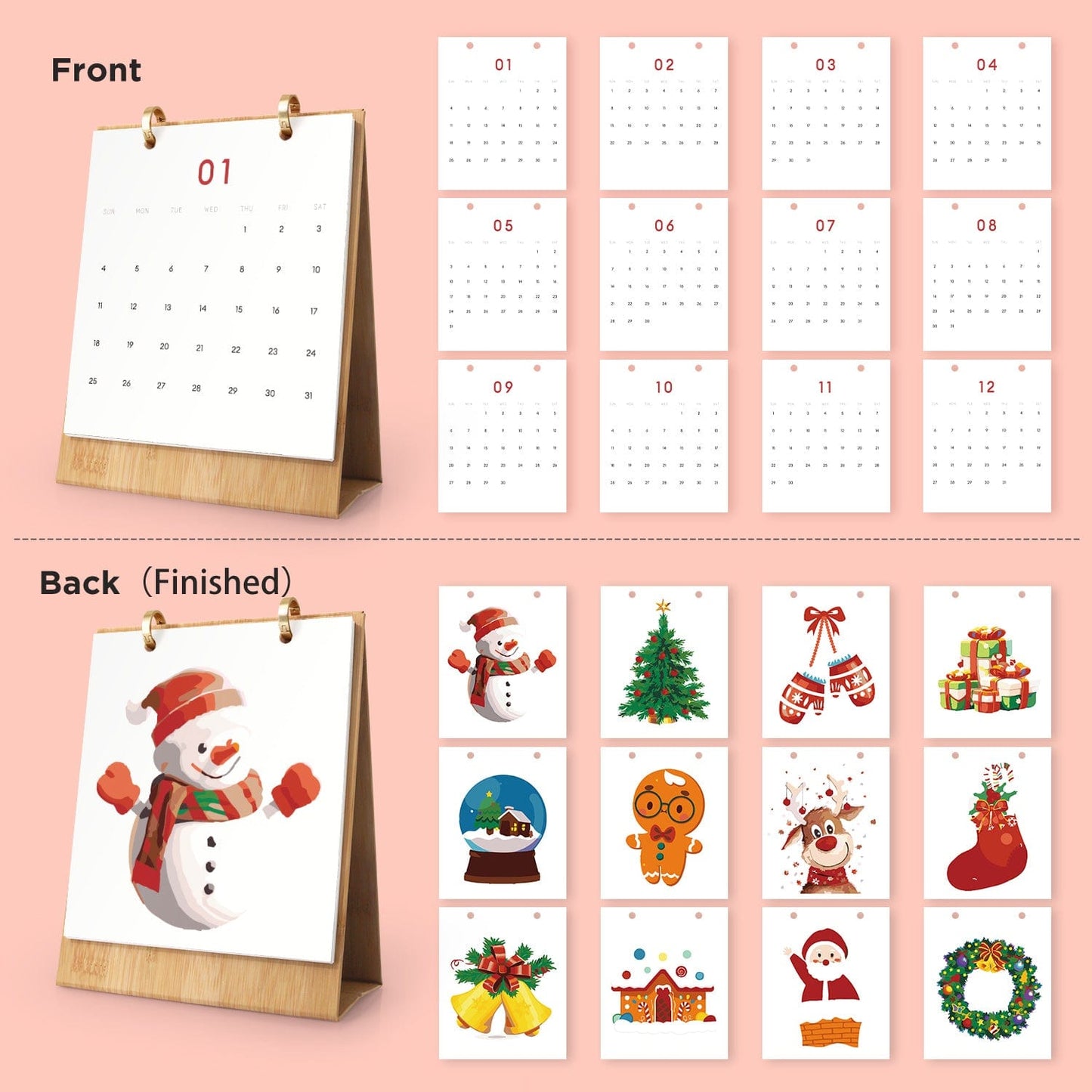 ColourMost™ 2026 Desk Calendar Series –  Christmas theme /Paint by Numbers(18.2cm x 22.5cm)