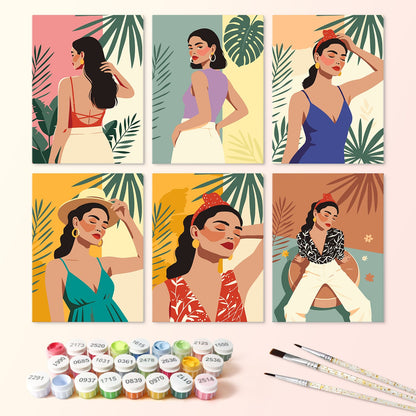 Mini Paint by Numbers Kit – Tropical Muse | 6 Canvas Panels