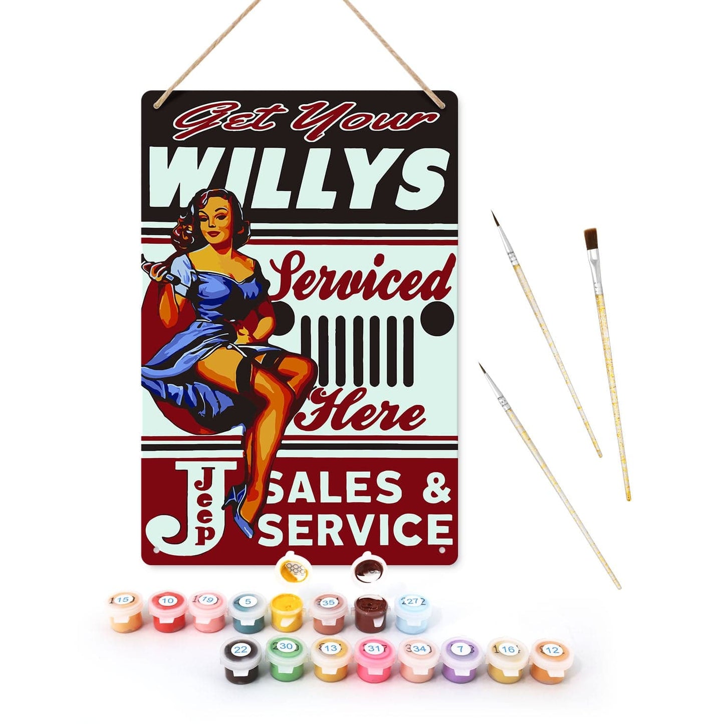 ColourMost™ Metal Bar/Posters Art Paint By Numbers- Get Your Willys Serviced #21 (20x30cm /7.8"x11.8"）