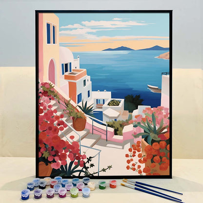 "Santorini, Greece" Series by ColourMost™ #02 - 'Seraphic' | Original Paint by Numbers (16"x20" / 40x50cm) | Also ship to UK, CA, AU, and NZ