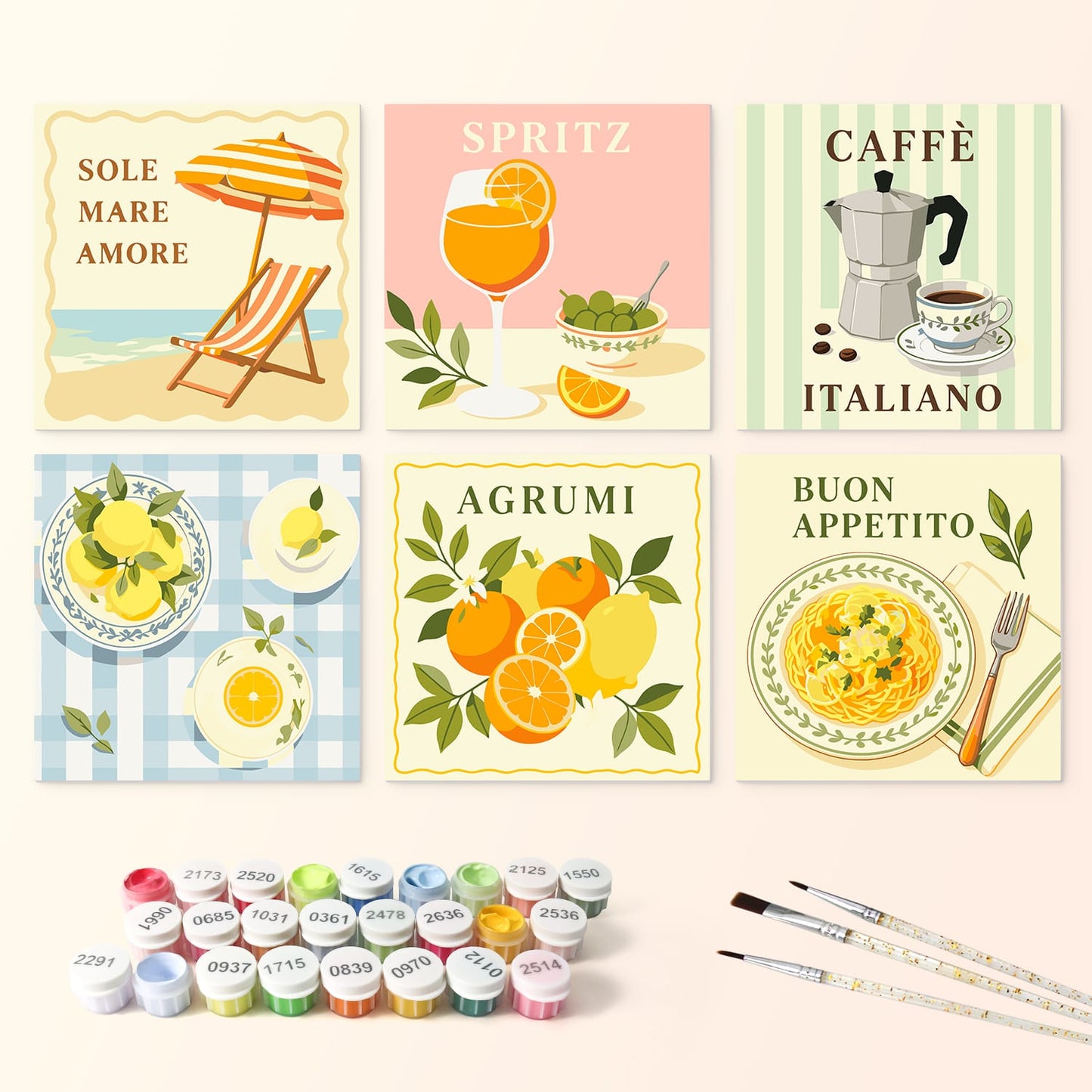 Mini Paint by Numbers Kit - La Dolce Vita ｜6 Canvas Panels