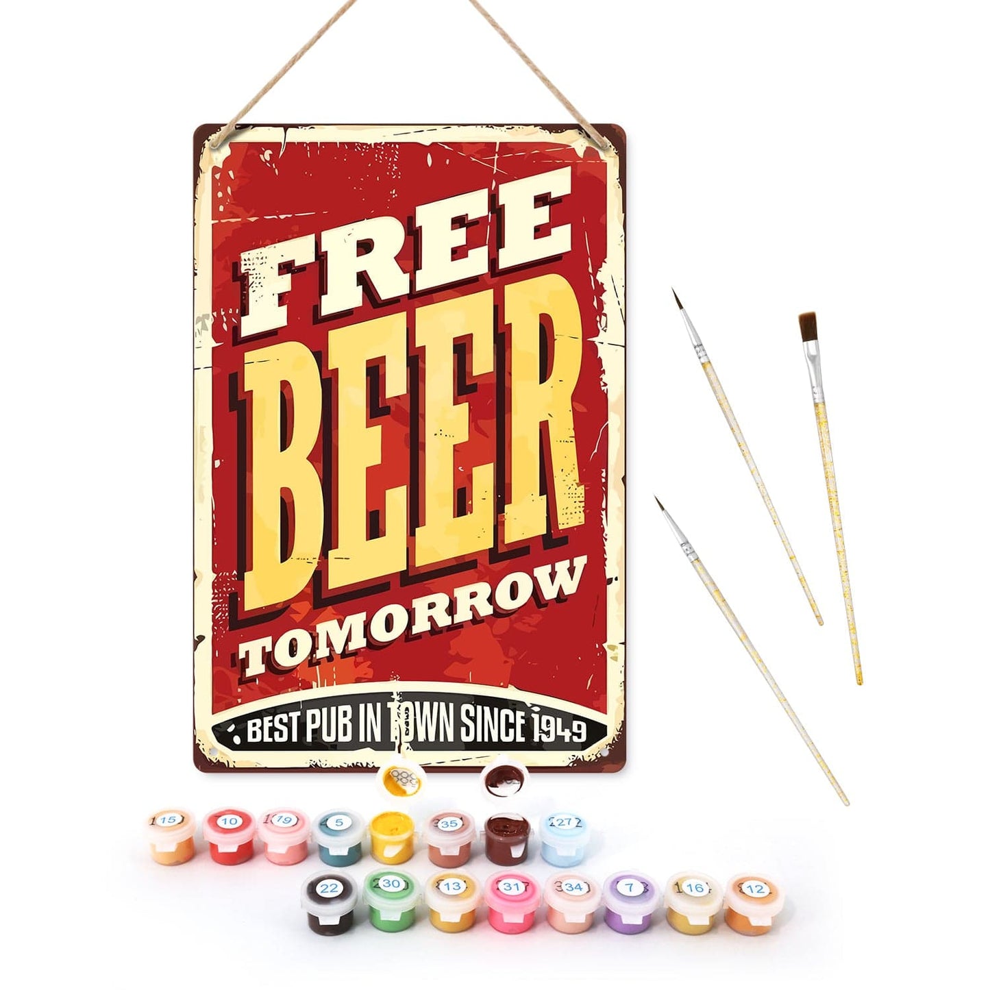 ColourMost™ Metal Bar/Posters Art Paint By Numbers- Free Beer Tomorrow #14 (20x30cm /7.8"x11.8"）