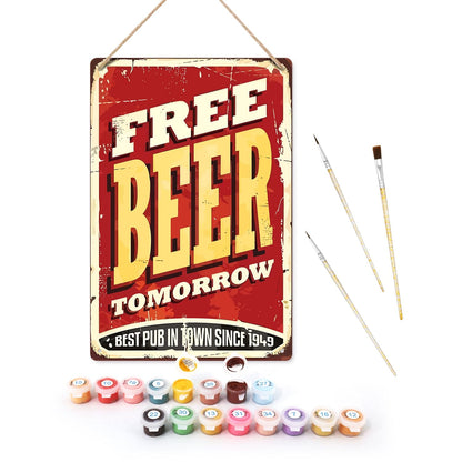ColourMost™ Metal Bar/Posters Art Paint By Numbers- Free Beer Tomorrow #14 (20x30cm /7.8"x11.8"）