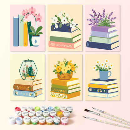 Mini Paint by Numbers Kit - Quiet Blooms ｜6 Canvas Panels
