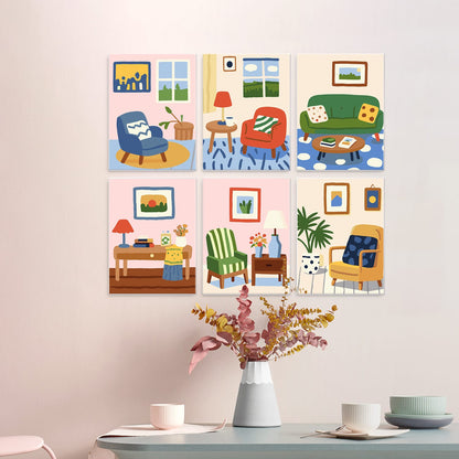 Mini Paint by Numbers Kit - Cozy Corners ｜6 Canvas Panels