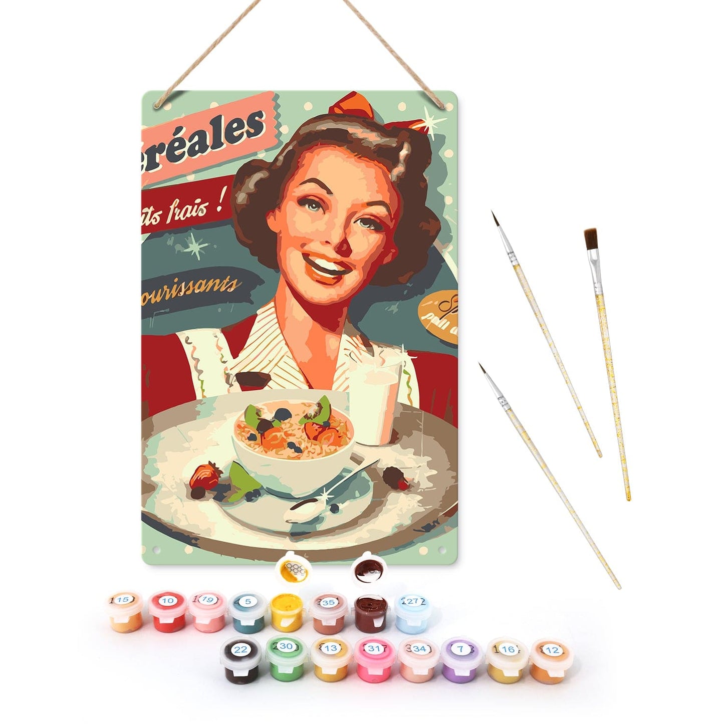 ColourMost™ Metal Bar/Posters Art Paint By Numbers- Vintage Breakfast Lady #18 (20x30cm /7.8"x11.8"）