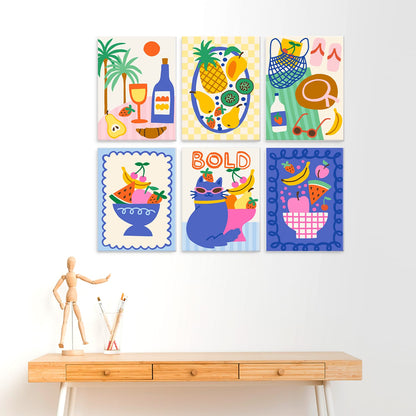 Mini Paint by Numbers Kit - Fruit & Fun ｜6 Canvas Panels
