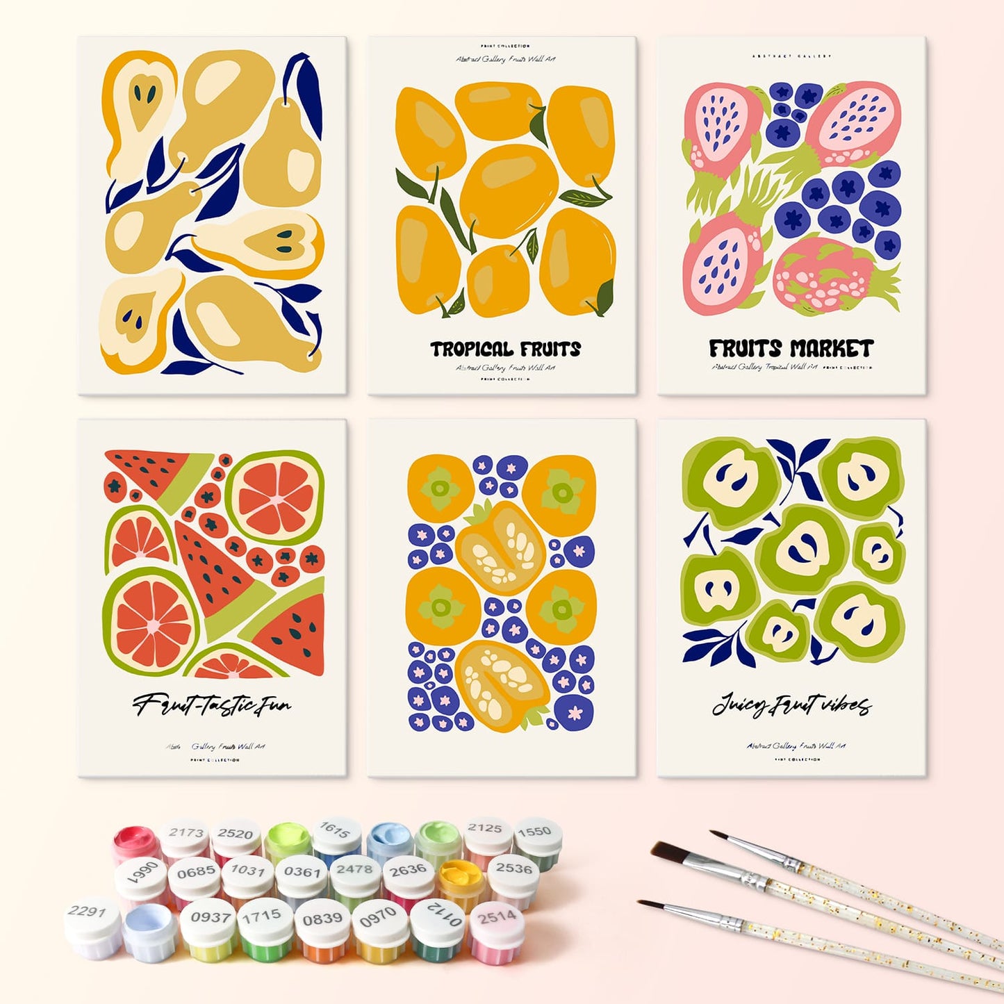 Mini Paint by Numbers Kit – Fruity Vibes | 6 Canvas Panels