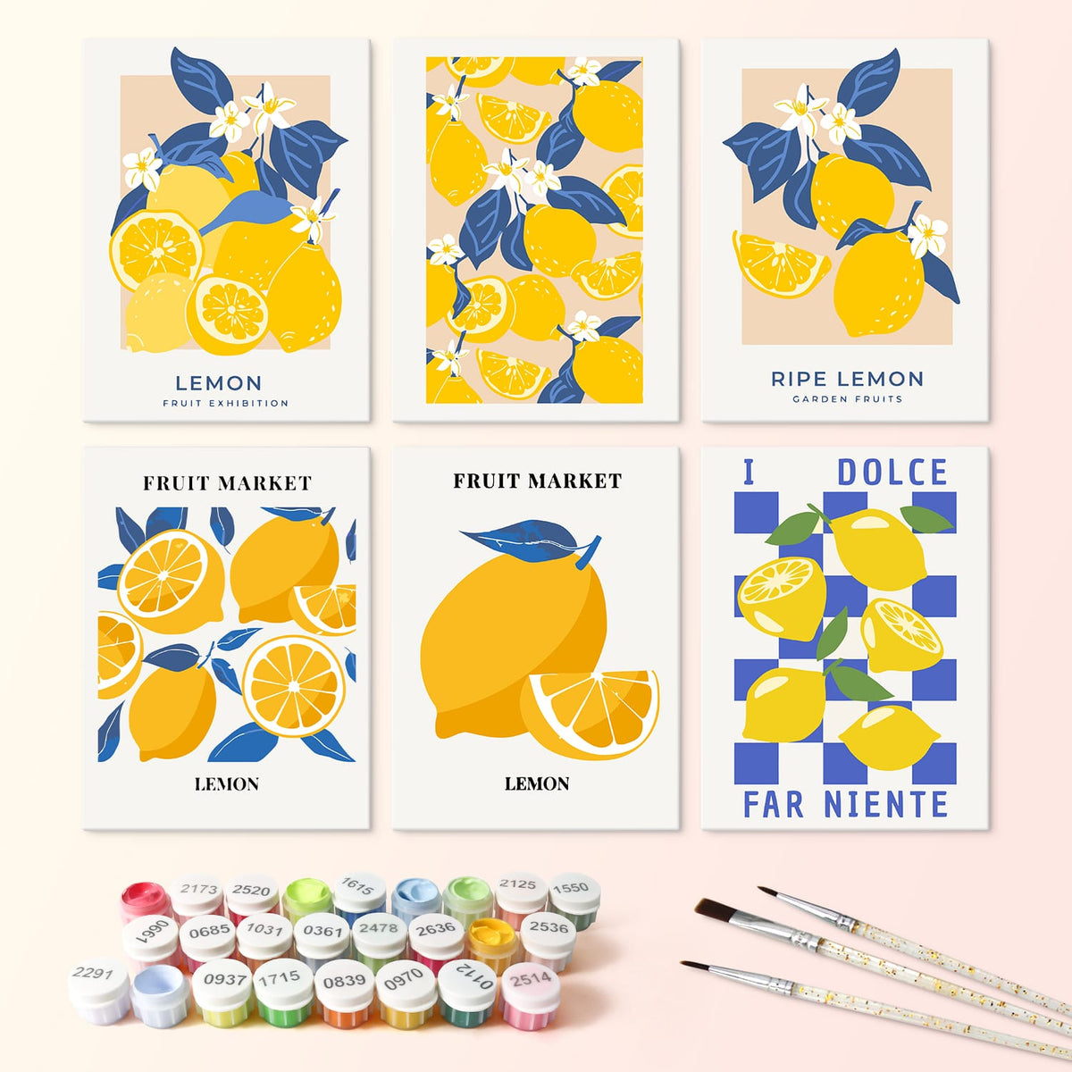 Mini Paint by Numbers Kit - Lemon Dolce ｜6 Canvas Panels