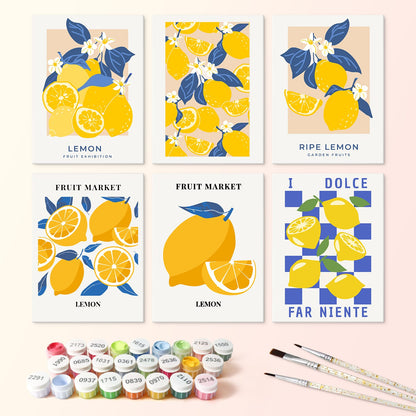 Mini Paint by Numbers Kit - Lemon Dolce ｜6 Canvas Panels
