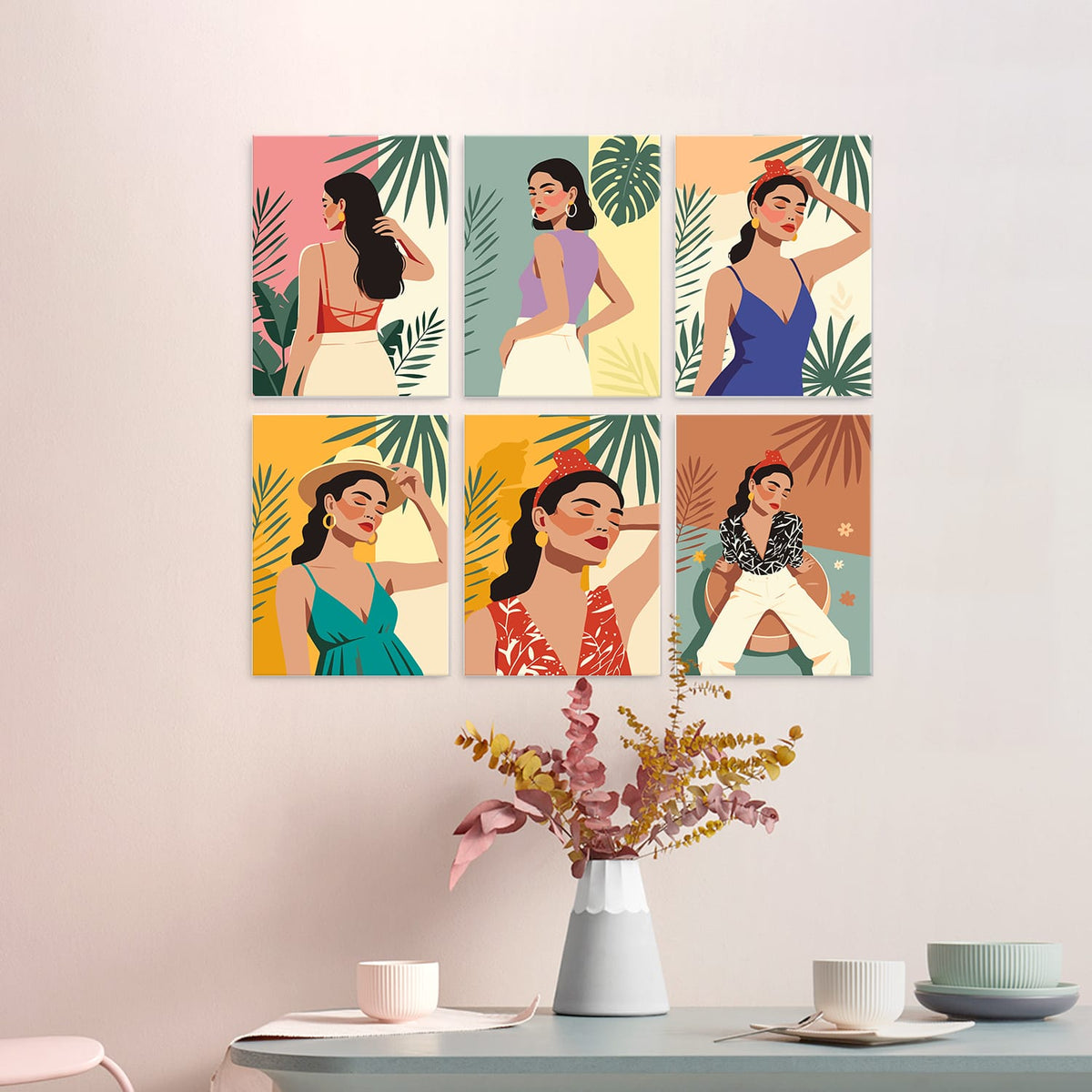 Mini Paint by Numbers Kit – Tropical Muse | 6 Canvas Panels