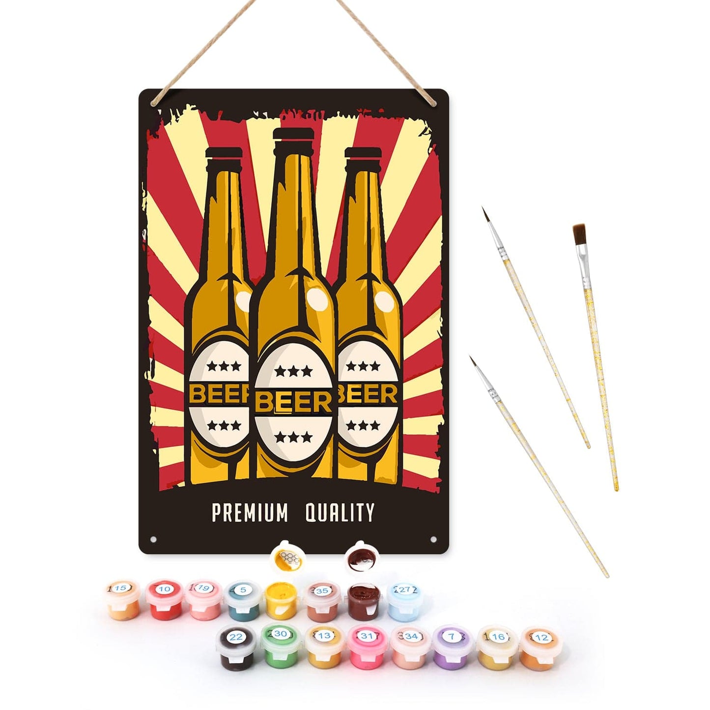 ColourMost™ Metal Bar/Posters Art Paint By Numbers- Premium Beer Trio #2 (20x30cm /7.8"x11.8"）