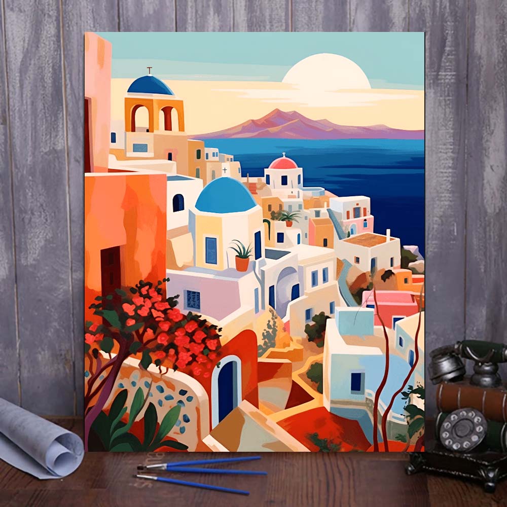 "Santorini, Greece" Series by ColourMost™ #03 - 'Aeonia' | Original Paint by Numbers (16"x20" / 40x50cm) | Also ship to UK, CA, AU, and NZ