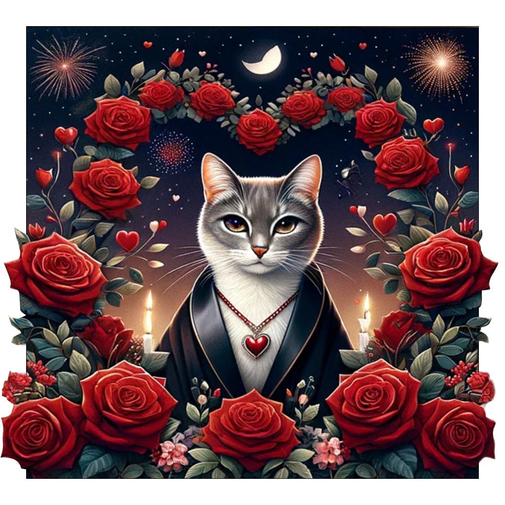 'Cat's Rose Haven' by ColourMost™ | Original Paint by Numbers (16"x16" / 40x40cm)