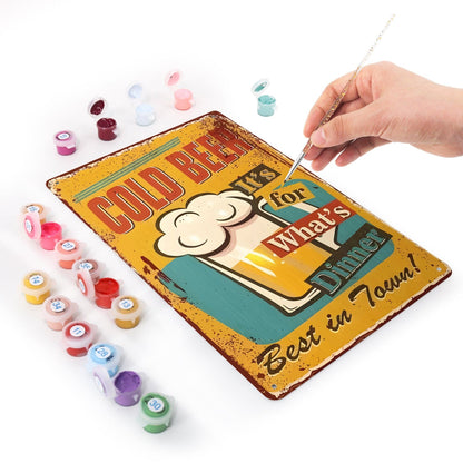 ColourMost™ Metal Bar/Posters Art Paint By Numbers- Cold Beer for Dinner #09 (20x30cm /7.8"x11.8"）