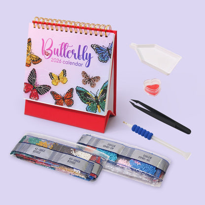 ColourMost™ 2026 Desk Calendar Series – Butterflies /Diamond Painting(17cm x 15cm)