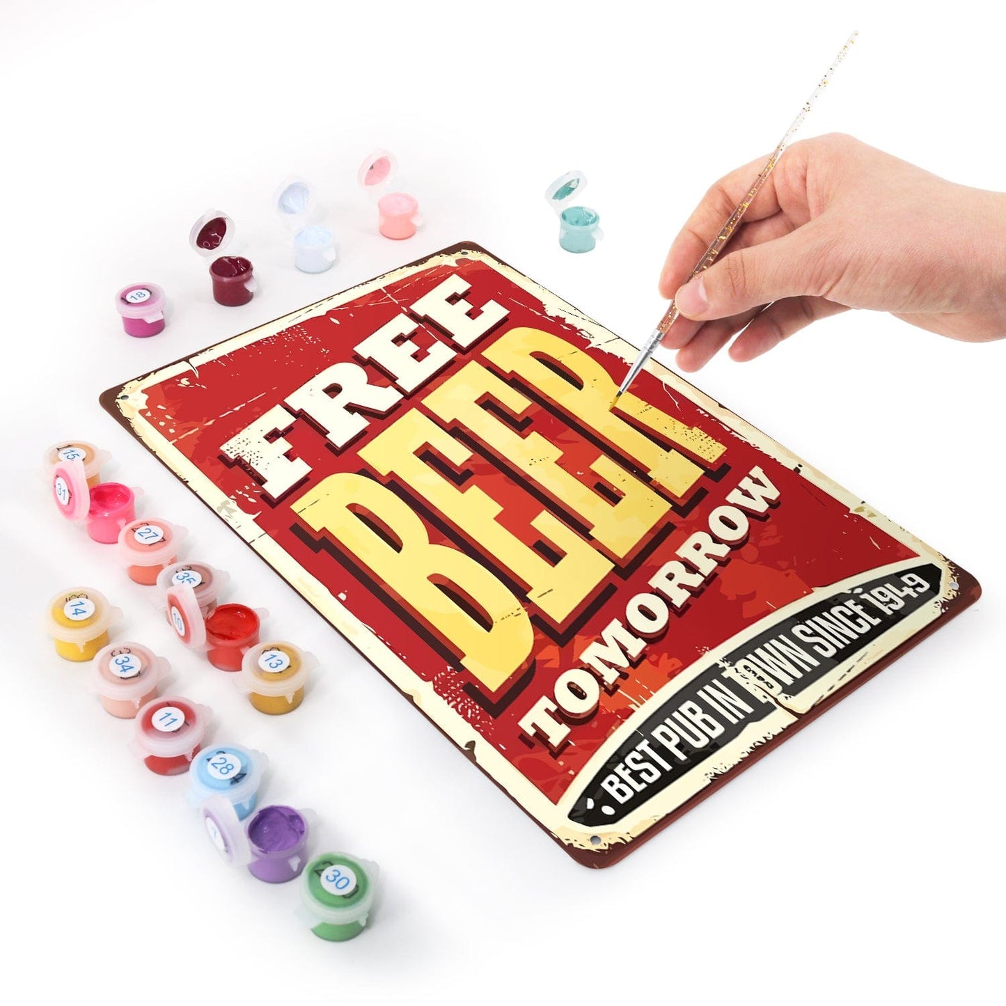 ColourMost™ Metal Bar/Posters Art Paint By Numbers- Free Beer Tomorrow #14 (20x30cm /7.8"x11.8"）