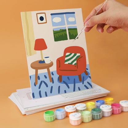 Mini Paint by Numbers Kit - Cozy Corners ｜6 Canvas Panels