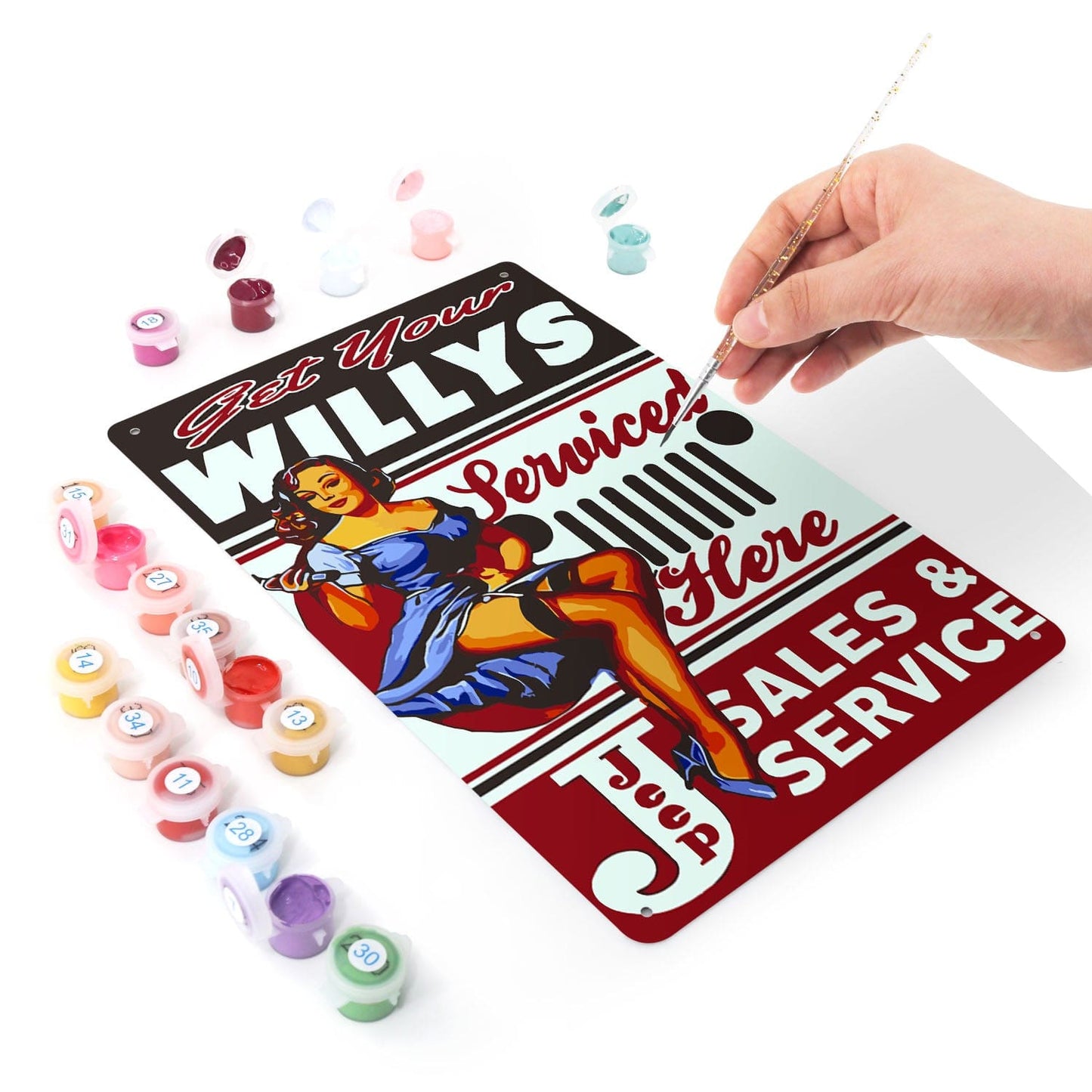 ColourMost™ Metal Bar/Posters Art Paint By Numbers- Get Your Willys Serviced #21 (20x30cm /7.8"x11.8"）