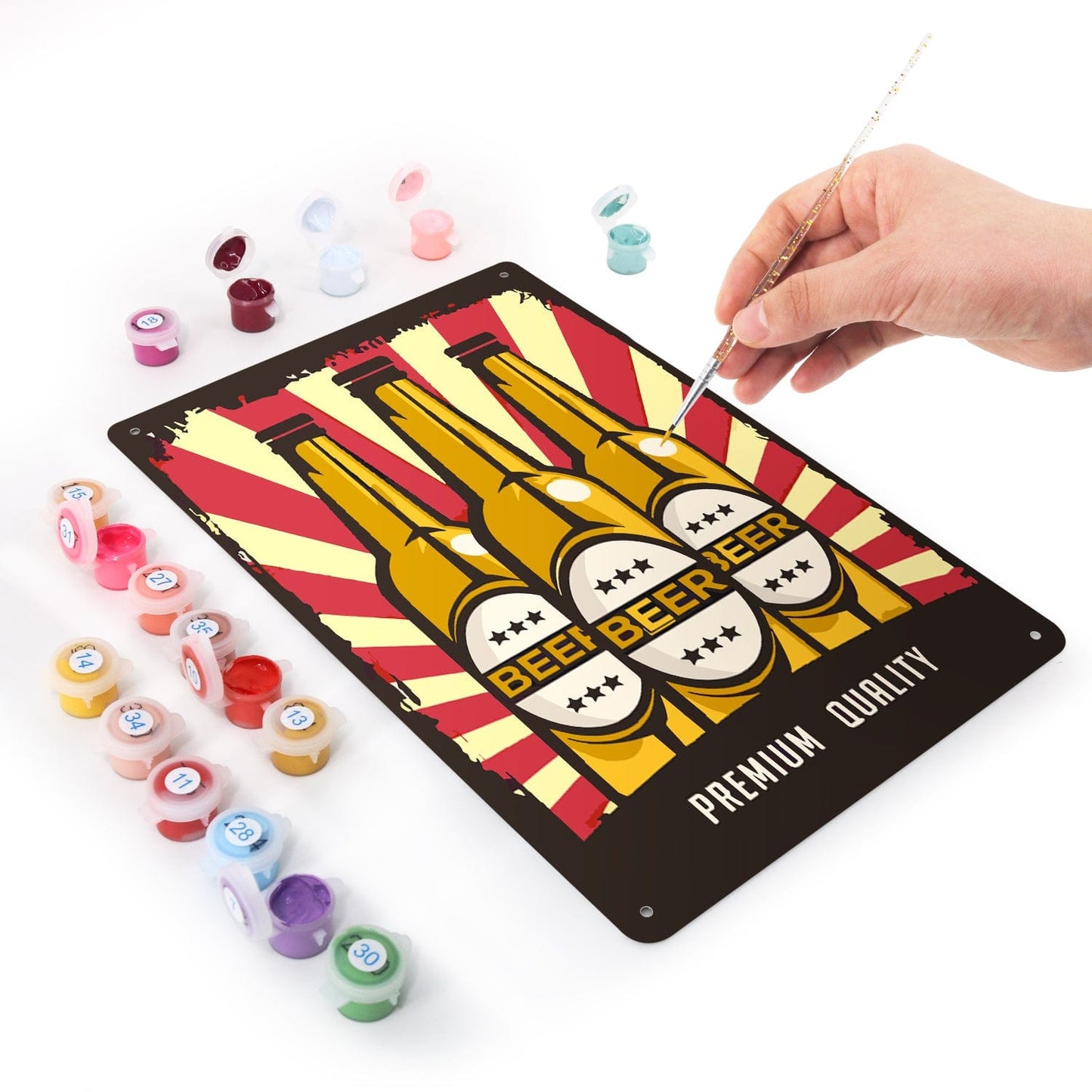 ColourMost™ Metal Bar/Posters Art Paint By Numbers- Premium Beer Trio #2 (20x30cm /7.8"x11.8"）